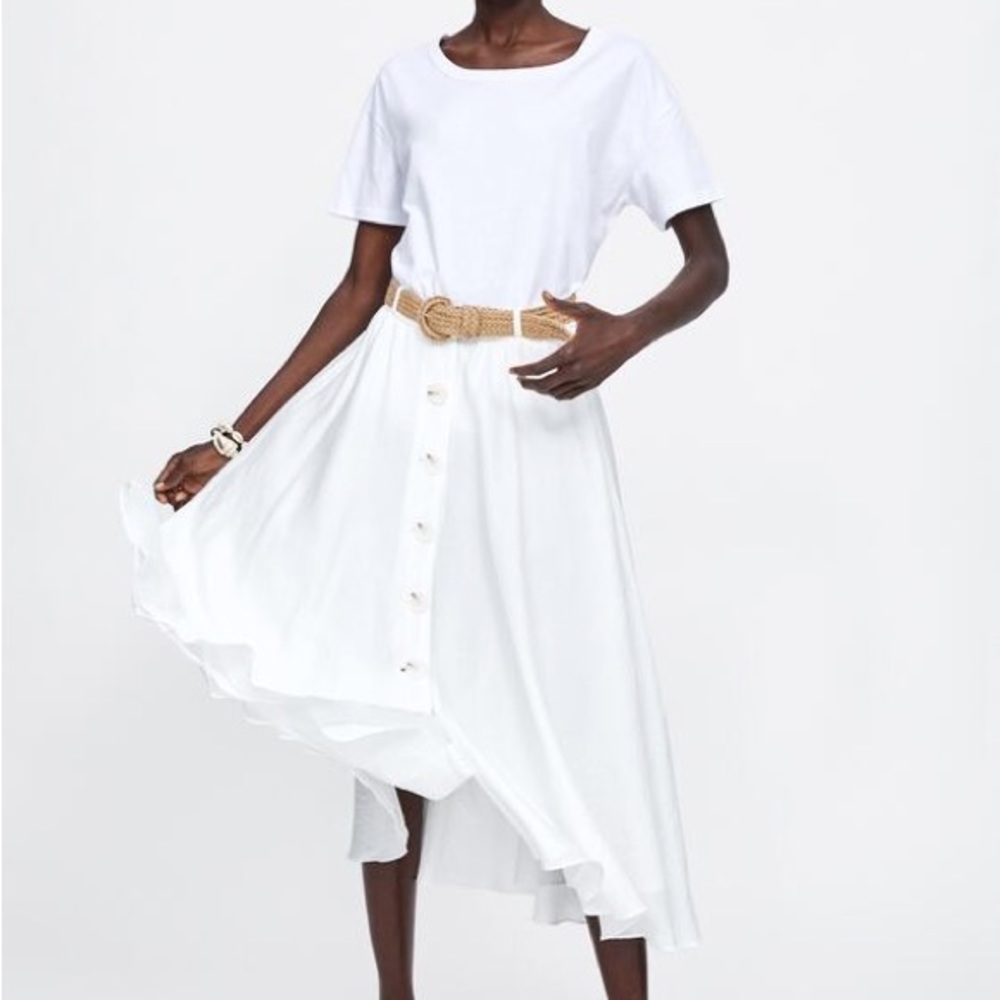 NWT ZARA flowy button front long skirt with belt